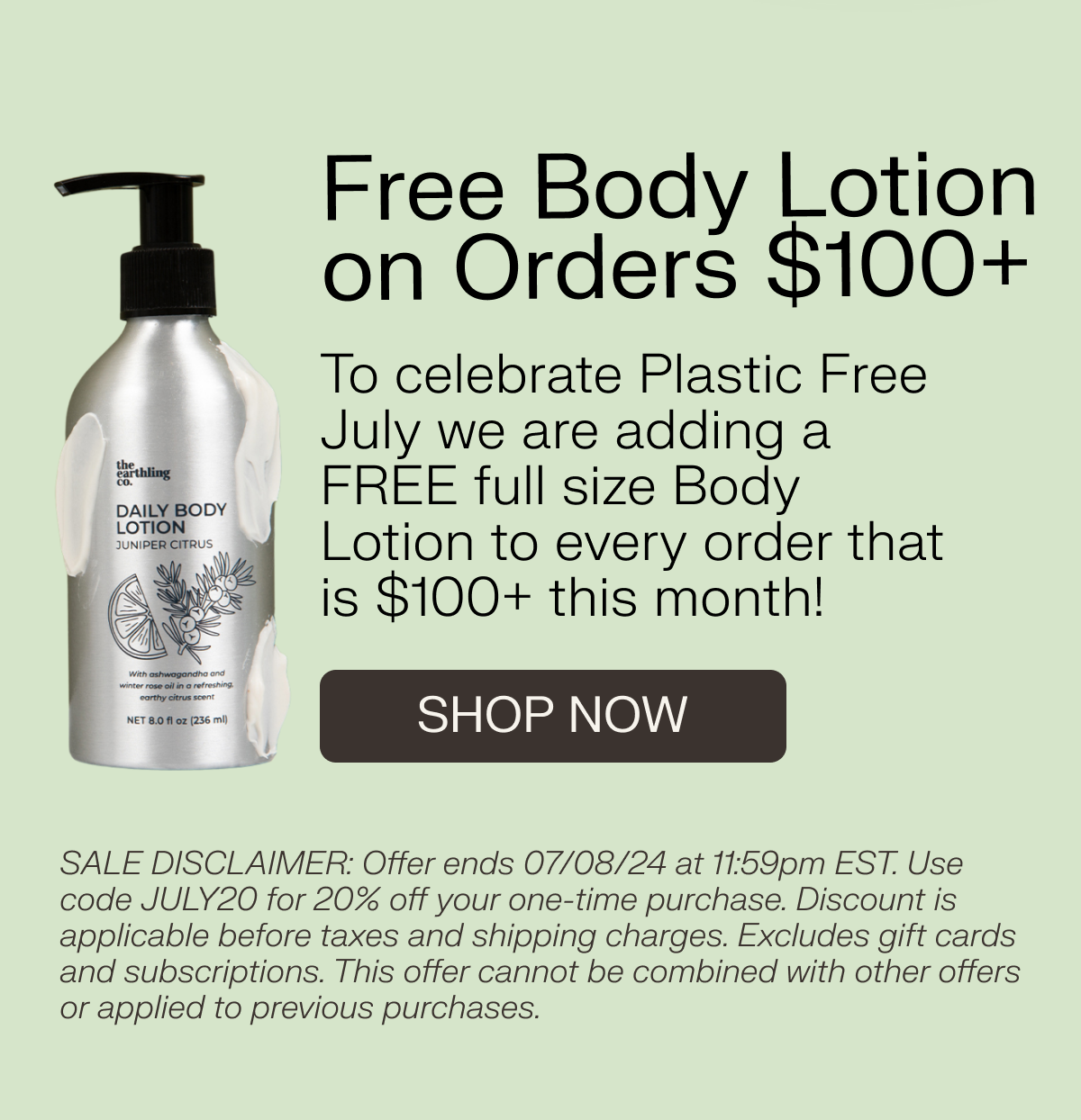 Free body lotion on orders \\$100+