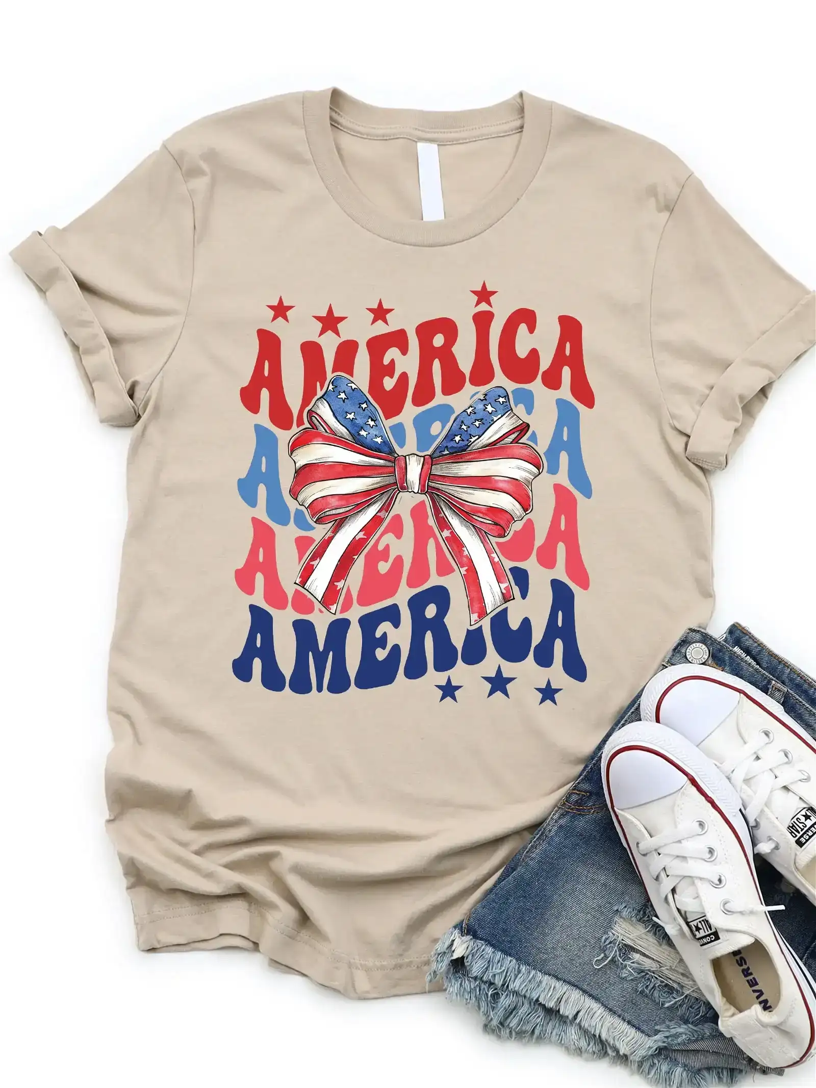 AMERICA Star Stripe Bow Coquette Graphic Tee