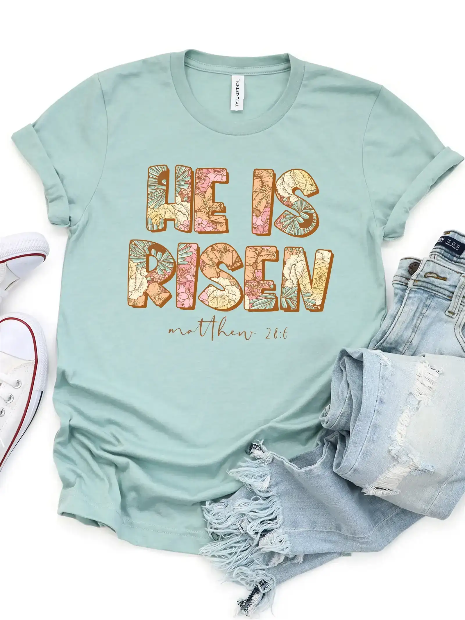 Matthew 28:6 Floral He is Risen Graphic Tee