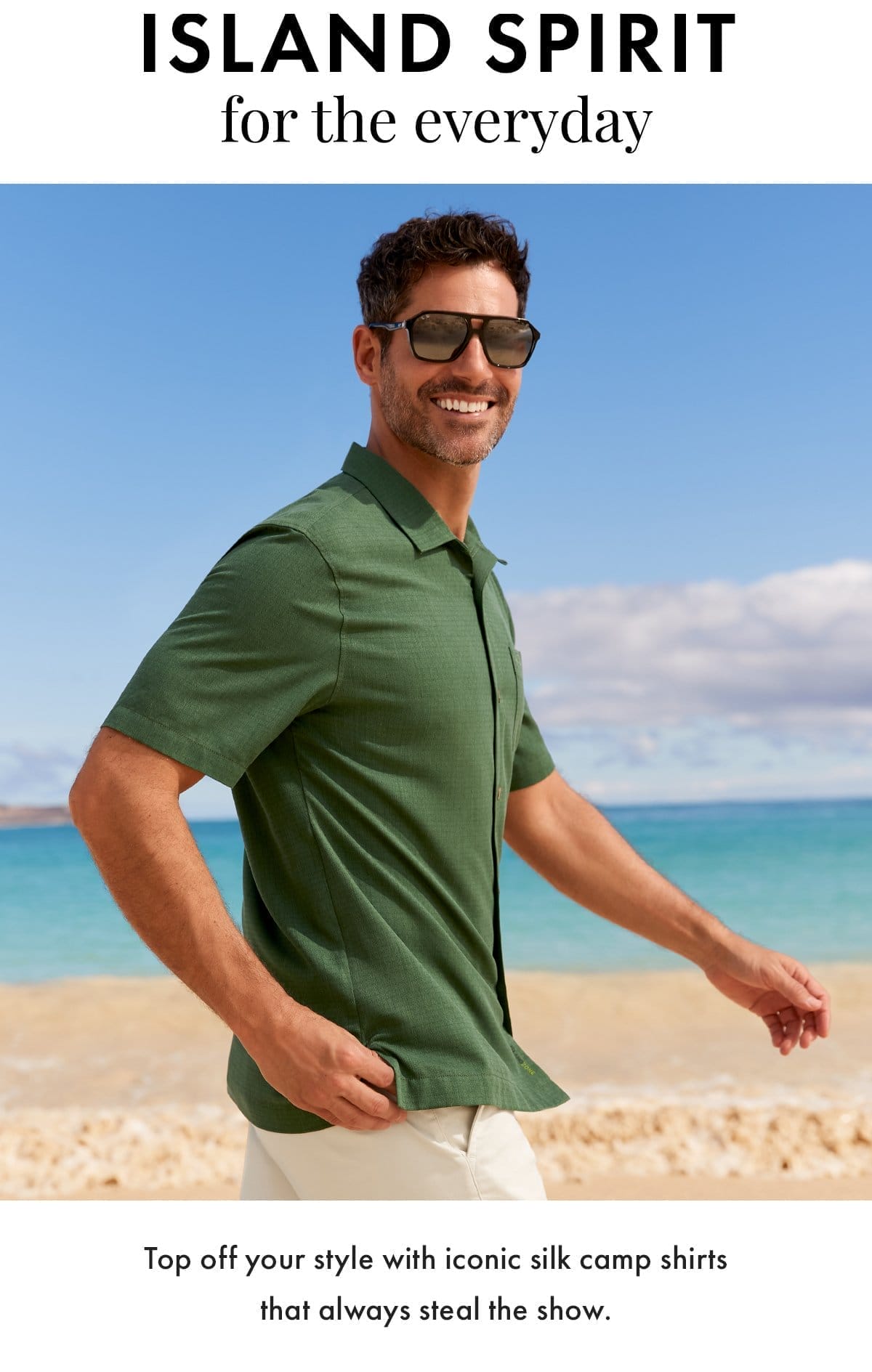 Island spirit for the everyday. Top off your style with iconic silk camp shirts that always steal the show.