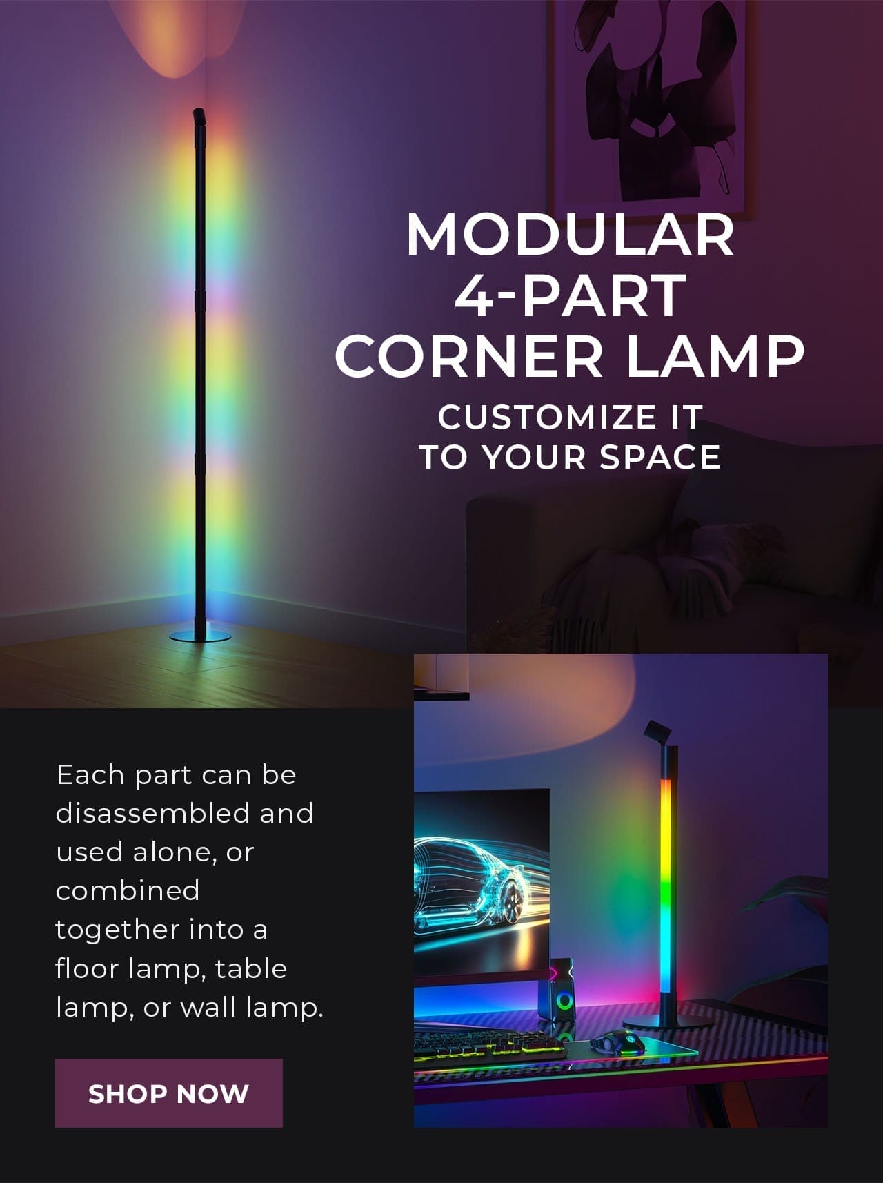 Modular 4-Part Corner Lamp | SHOP NOW