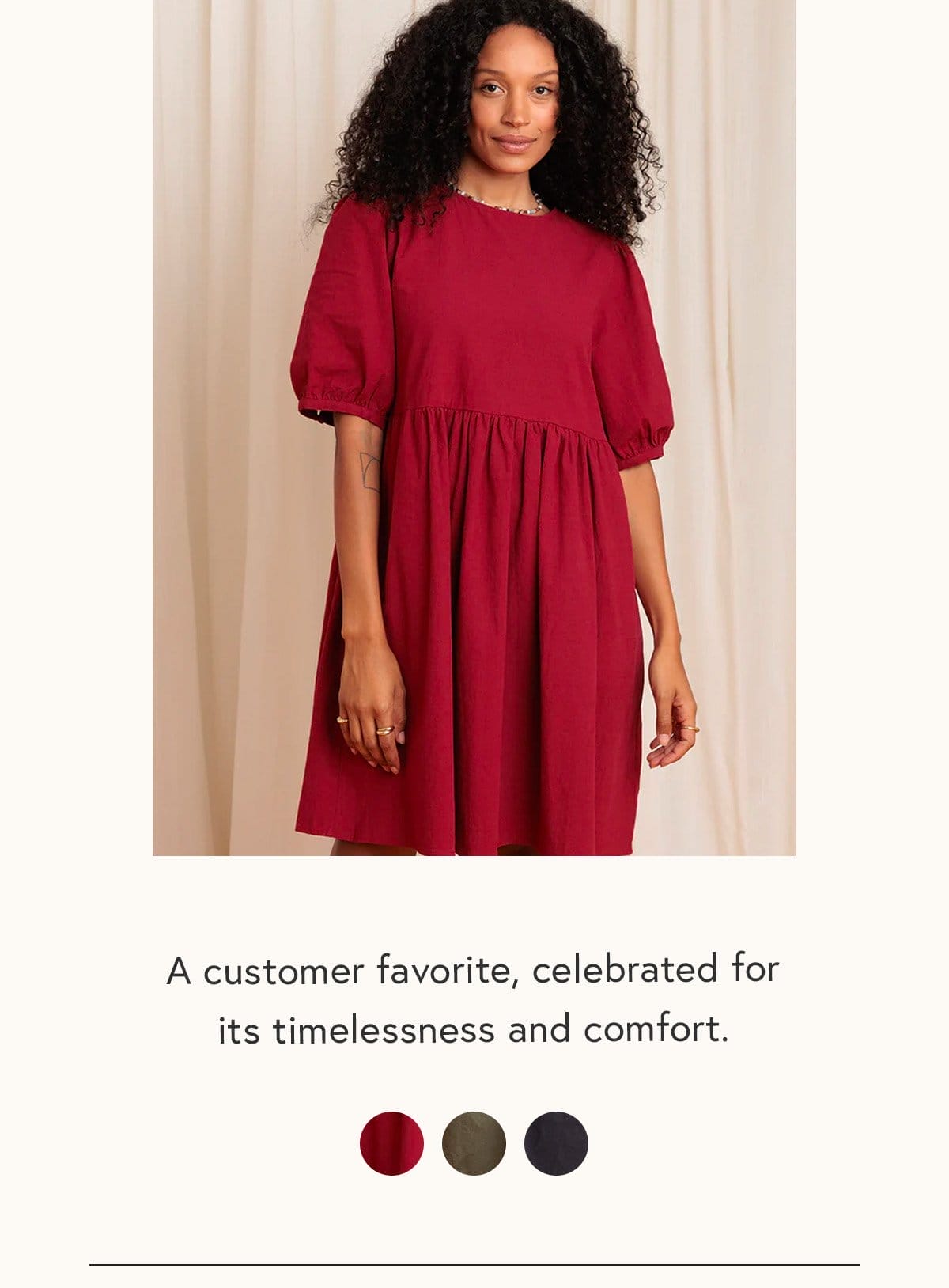 The Nico Balloon Sleeve Dress A customer favorite, celebrated for its timelessness and comfort.