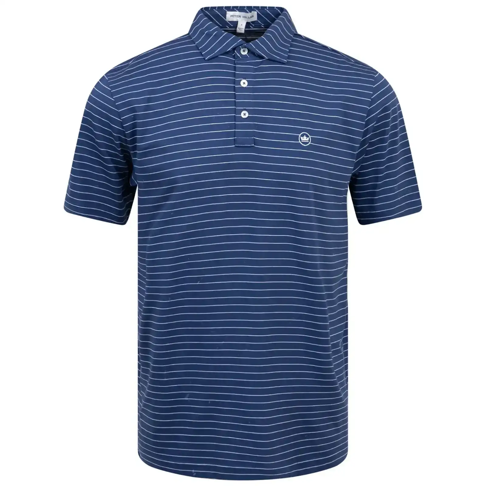 Image of Crown Classic Fit Cotton Stripe Polo Atlantic Blue - SS24