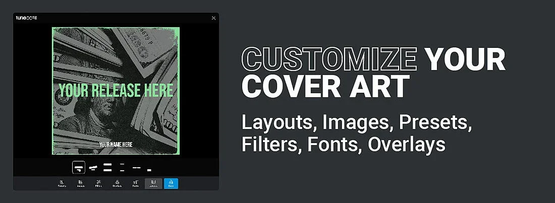 Customize your cover art with new layouts, images, presets, filters, fonts and overlays