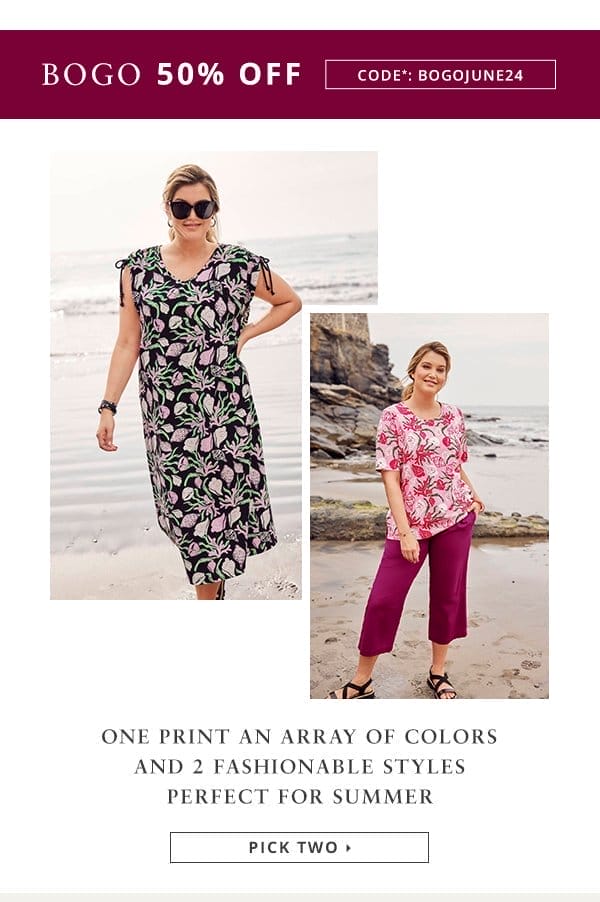 One print an array of colors and 2 fashionable styles perfect for summer.