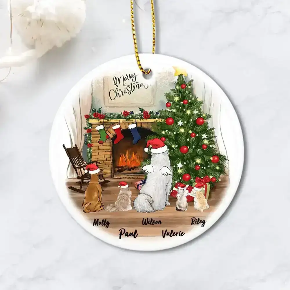 Image of Personalized Christmas Ceramic Ornament gifts for dog cat lovers (PRINTED ON BOTH SIDES) - DOG & CAT - 2411