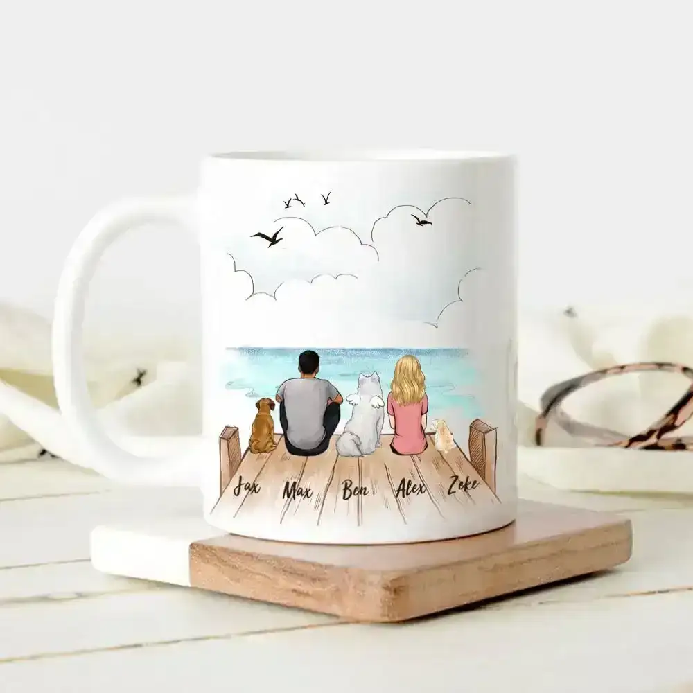 Image of Personalized Dog Mug - Dog Couple Wooden Dock - Gifts For Dog Lovers - Dog Mom, Dog Dad Gifts