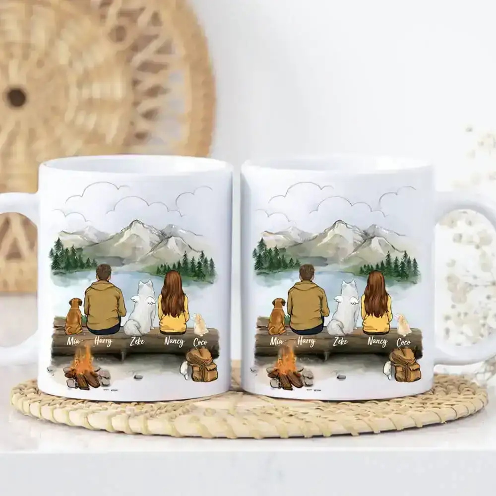 Image of Personalized dog mug gifts for dog lovers - DOG & COUPLE - Hiking - Mountain - 2415