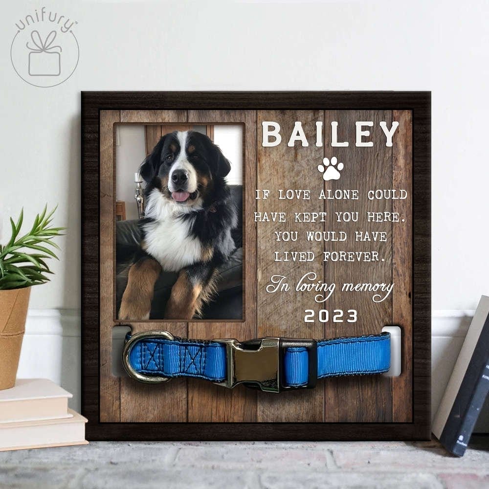 Image of In Loving Memory Personalized Memorial Wooden Pet Collar Frame