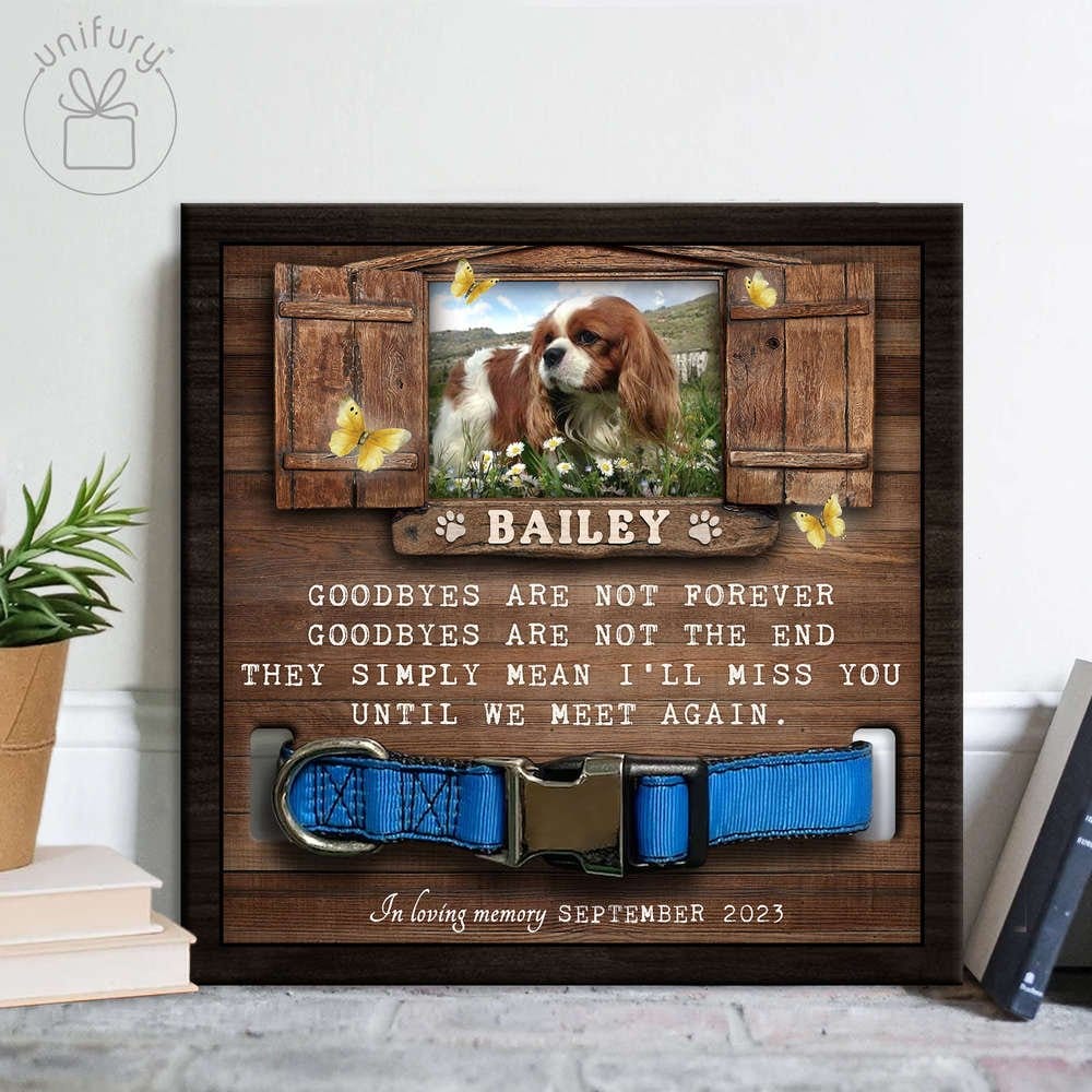 Image of Goodbyes Are Not Forever Personalized Memorial Wooden Pet Collar Frame