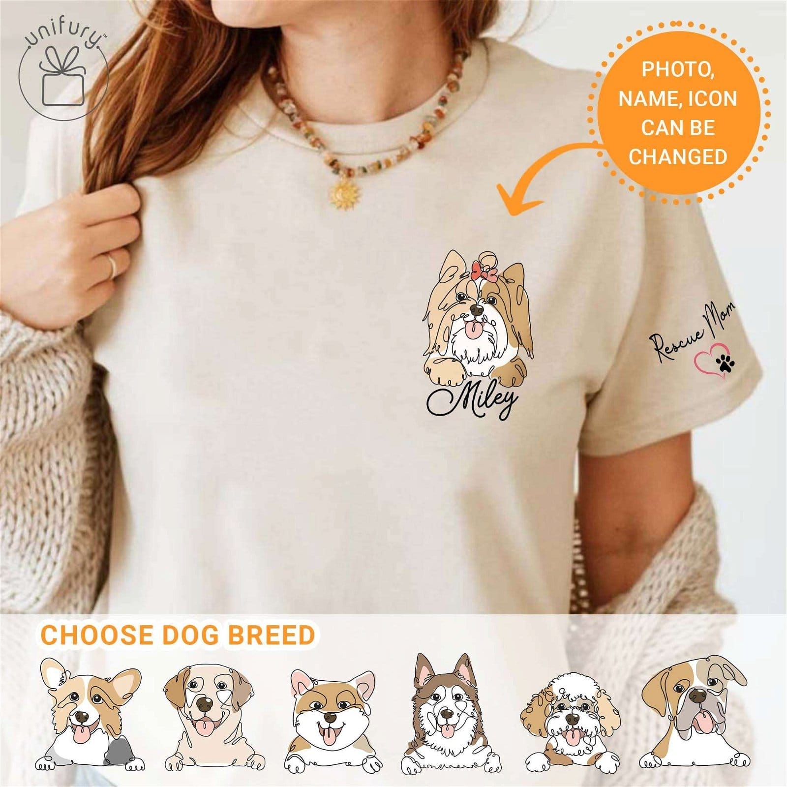 Image of Custom Hand-Drawn Pet Face Oneline Comfort Colors T-shirt