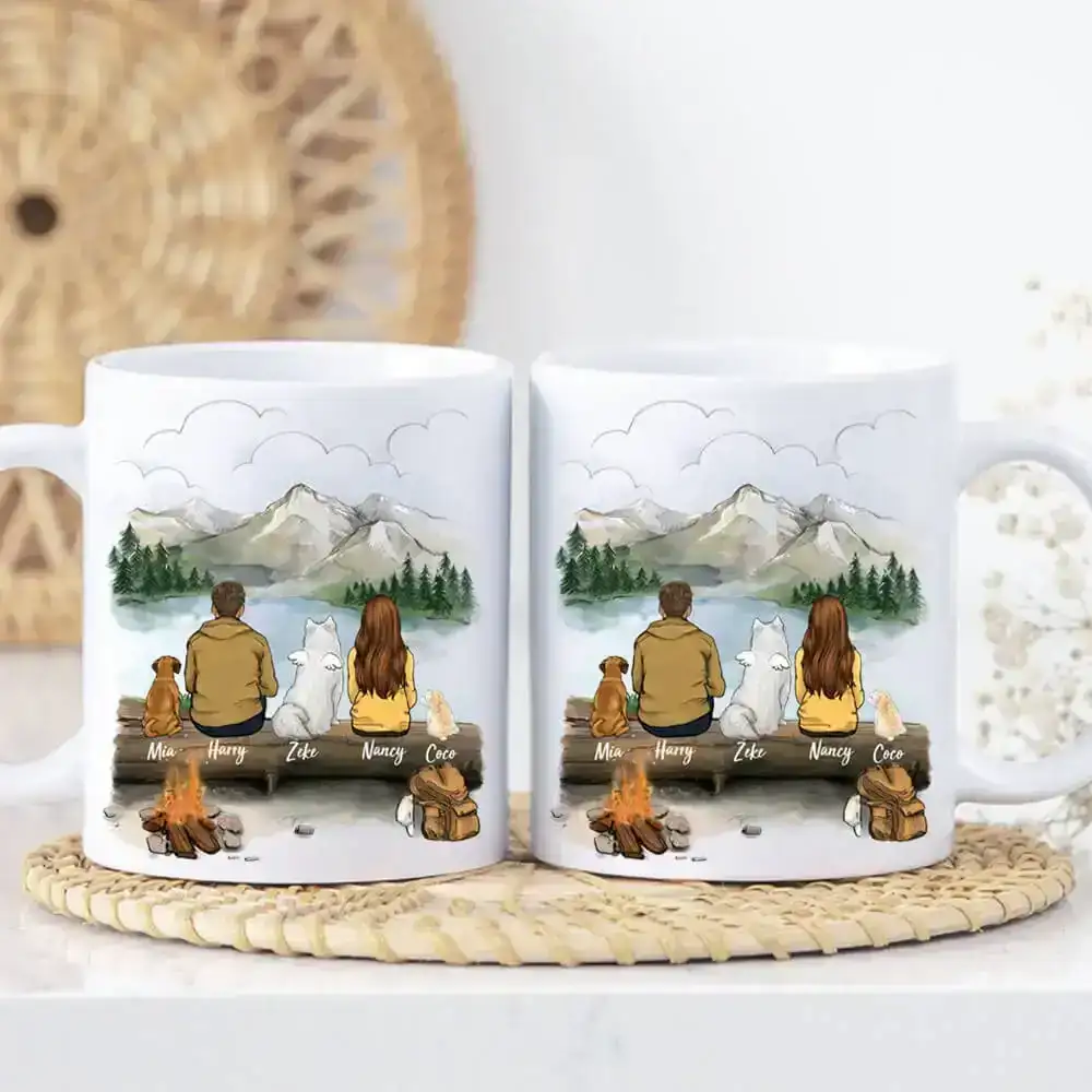 Image of Personalized dog mug gifts for dog lovers - DOG & COUPLE - Hiking - Mountain - 2415