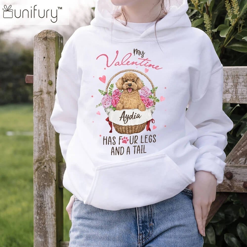 Image of Personalized Hoodie Gift For Dog Lovers - My Valentine Has Four Legs And A Tail - Flower