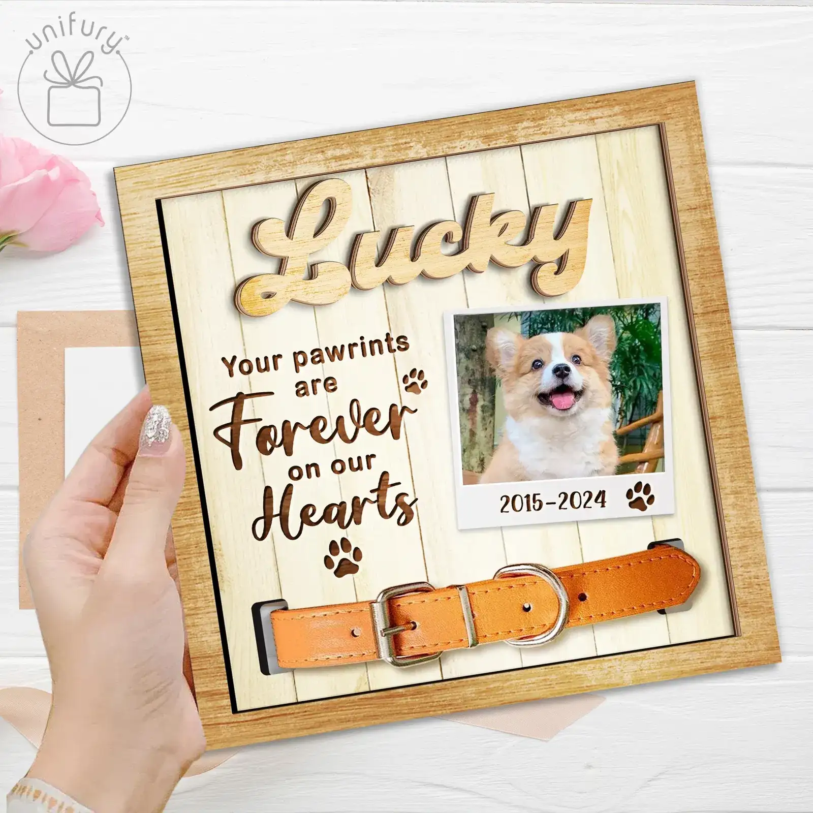 Image of Your Pawprints Are Forever On Our Hearts Pet Collar Frame