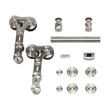 Stainless Glide Dual Wheel Strap Rolling Door Hardware Kit - Wood/Glass Door