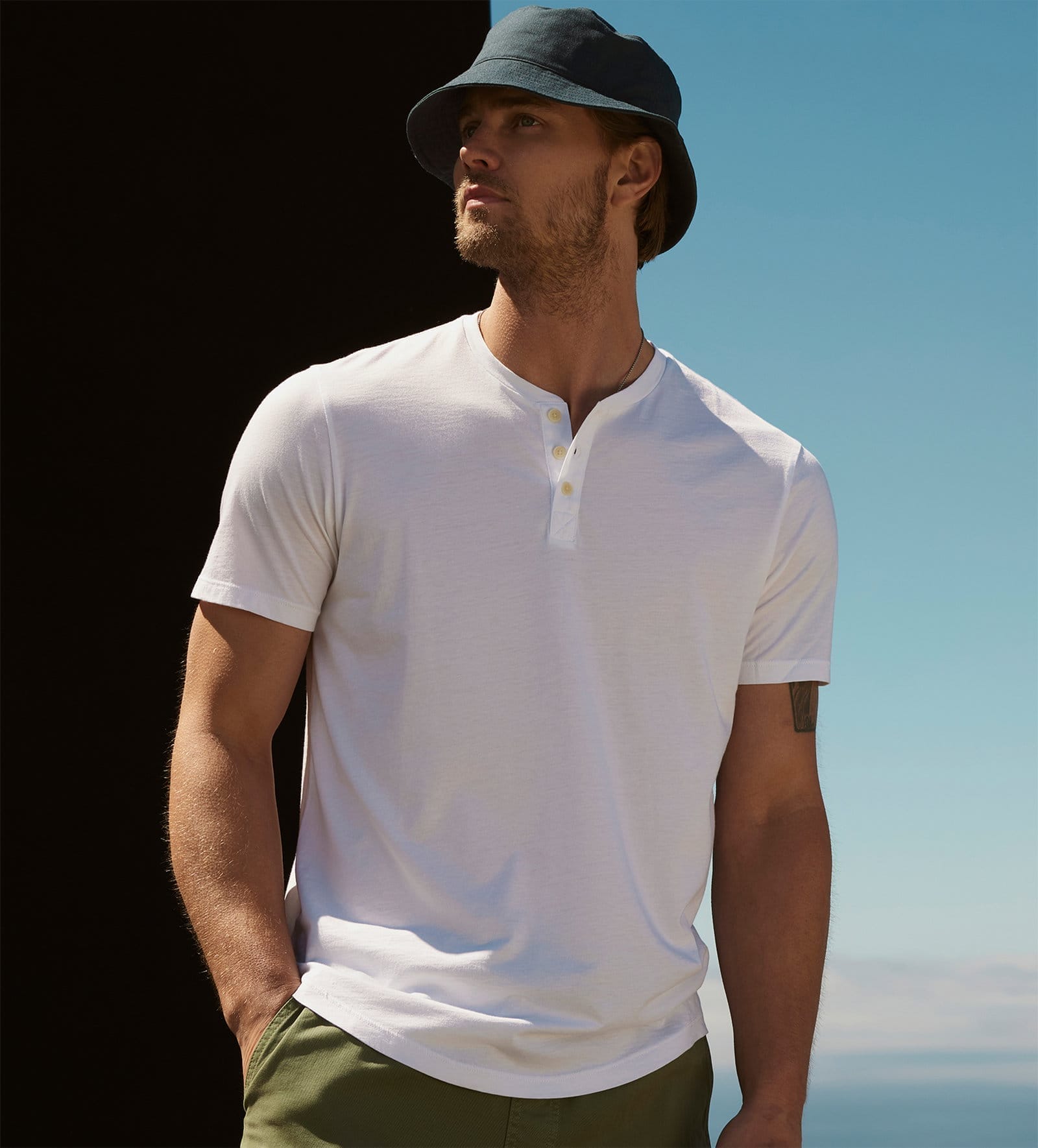 Model wearing the Fulton Henley