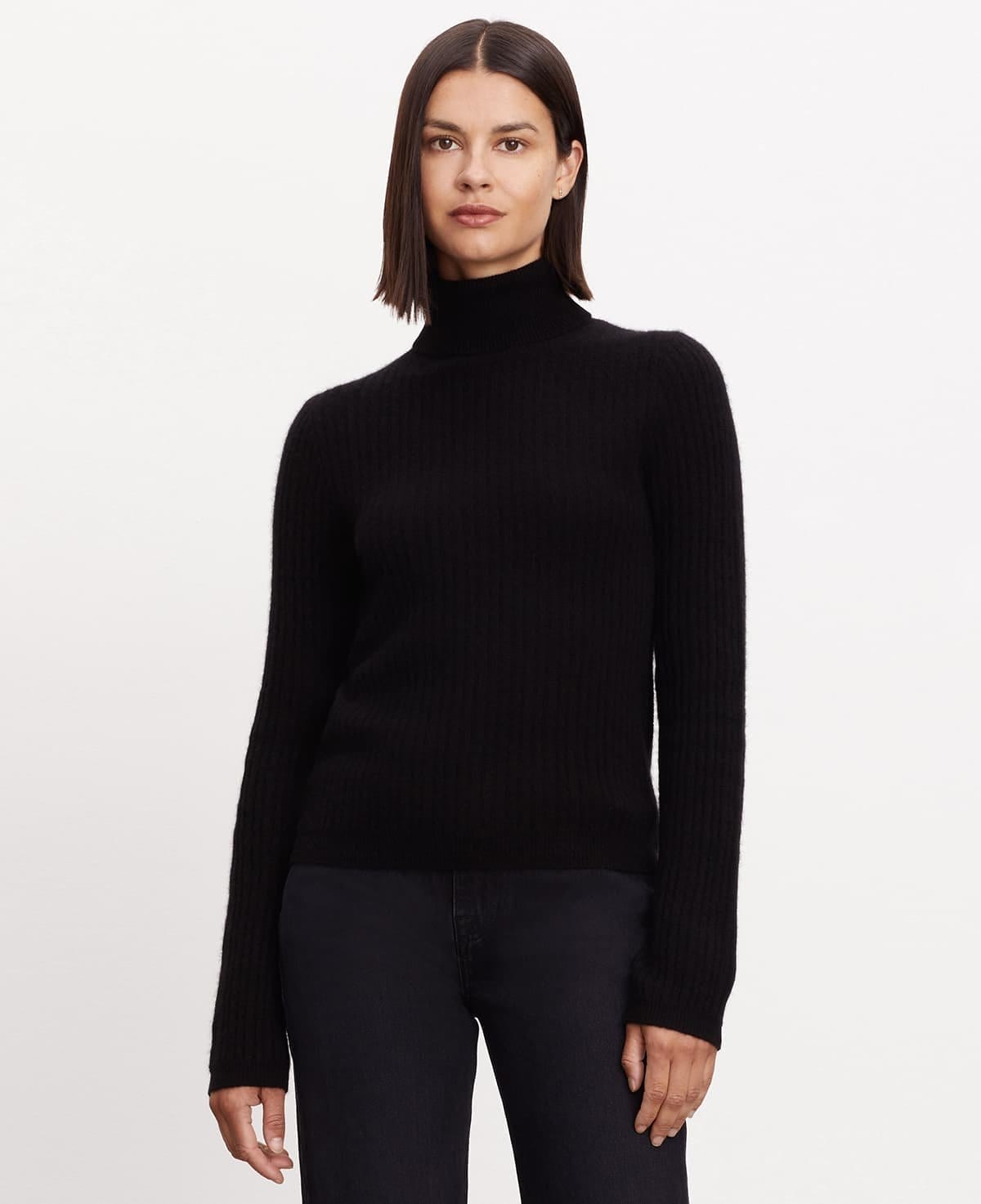 Model wearing the Lori Cashmere Turtleneck Sweater