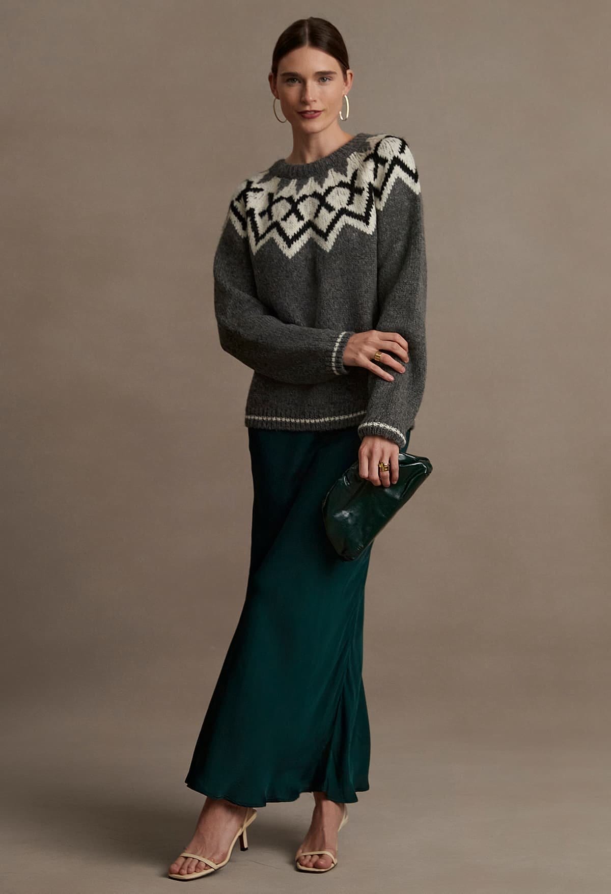 Model wearing the Alexa Sweater with the Cadence Skirt