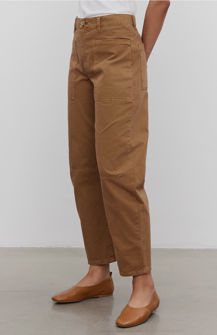 Model wearing the Brylie Sanded Twill Utility Pant