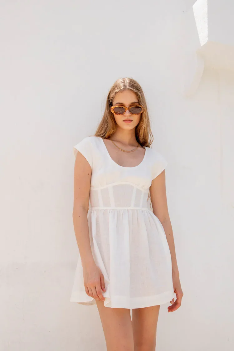 Image of Camille Linen Mini Dress White