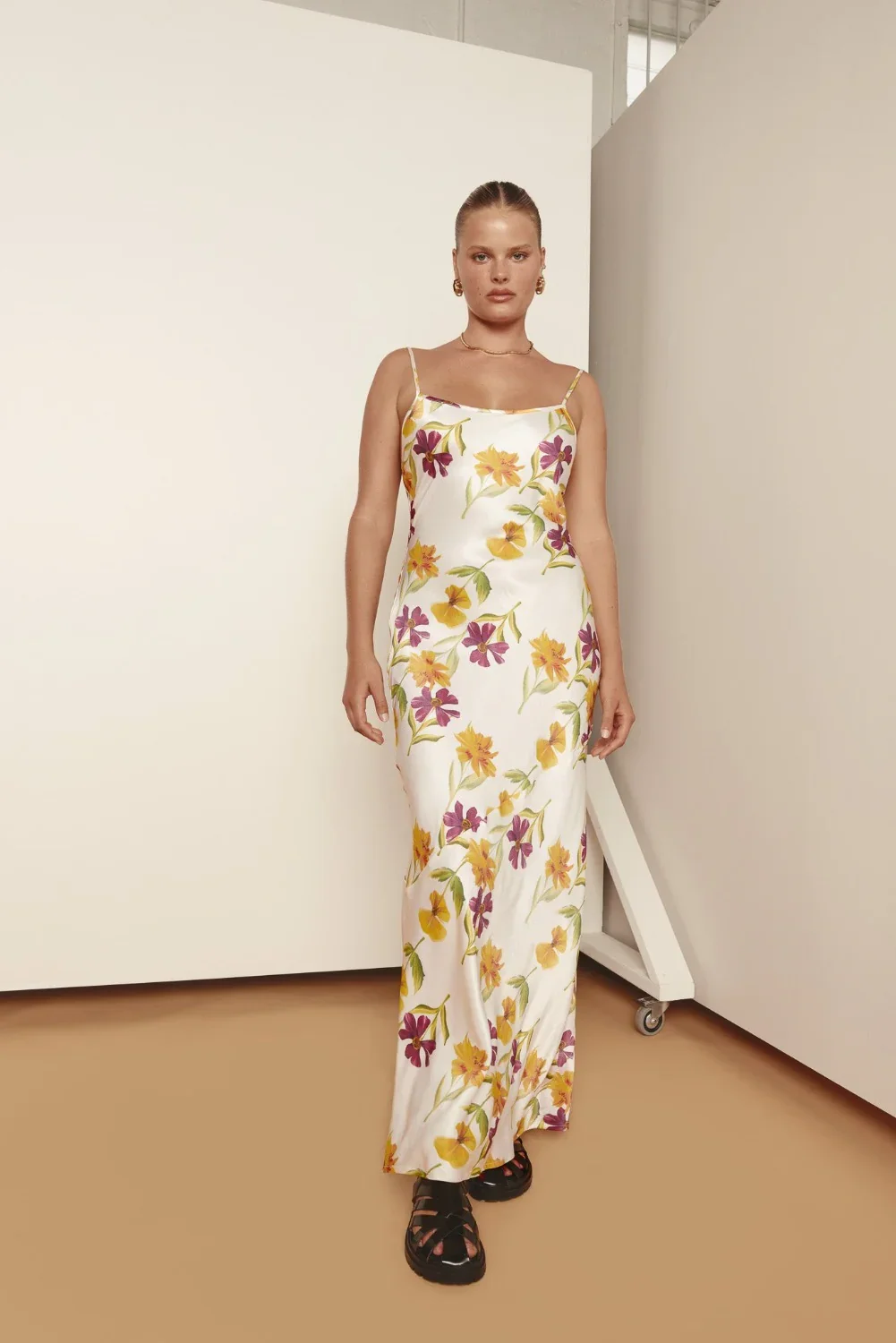 Image of Netta Bias Cut Maxi Dress Flora