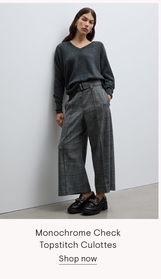 Monochrome Check Topstitch Culottes