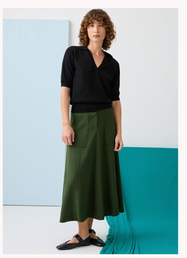 Utility Twill Midi Skirt