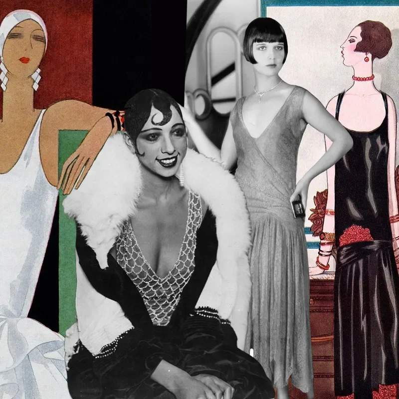 Image may contain: Josephine Baker, Marie Laurencin, Louise Brooks, Clothing, Dress, Adult, Person, Wedding, and Accessories