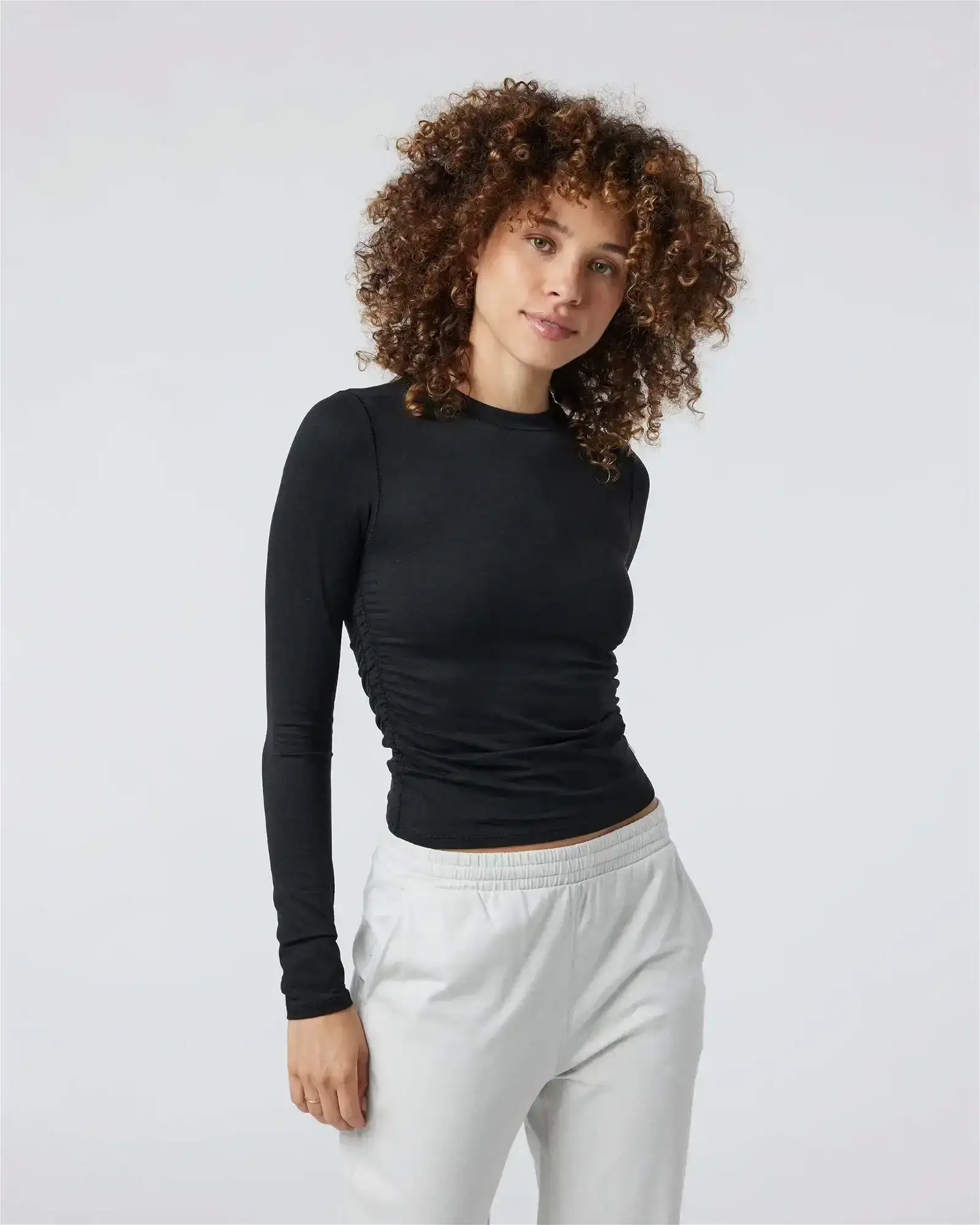 Image of Long Sleeve Halo Ruched Tee | Black Heather