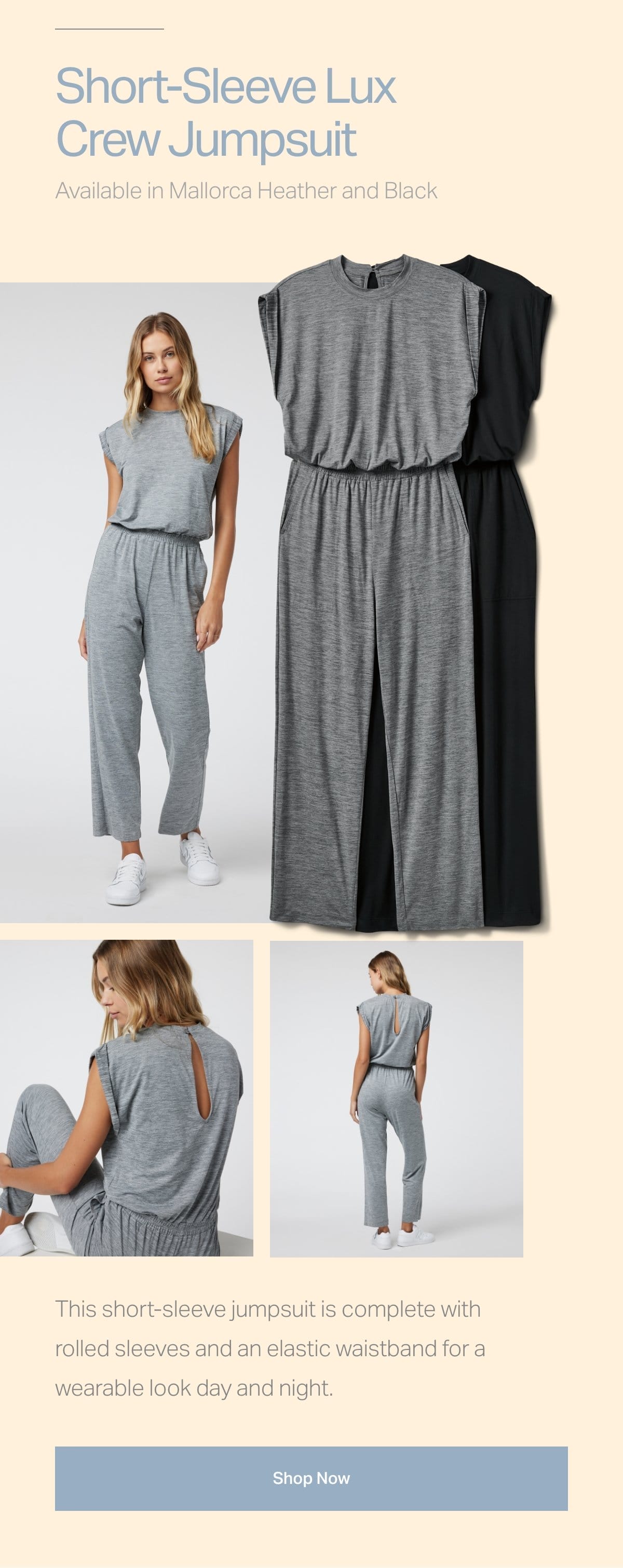 Short-Sleeve Lux Crew Jumpsuit