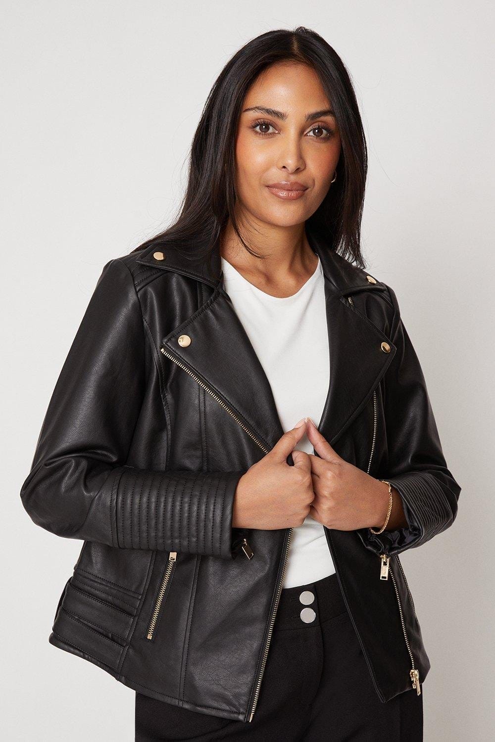 Petite Black Faux Leather Biker Jacket