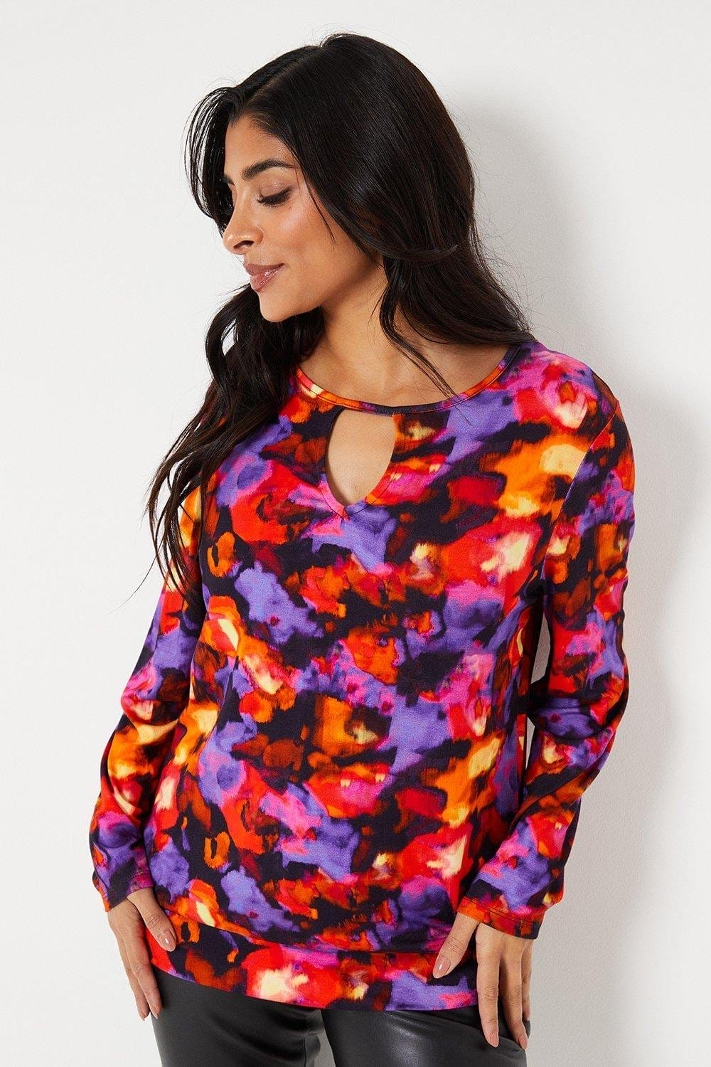 Petite Abstract Jersey Keyhole Top