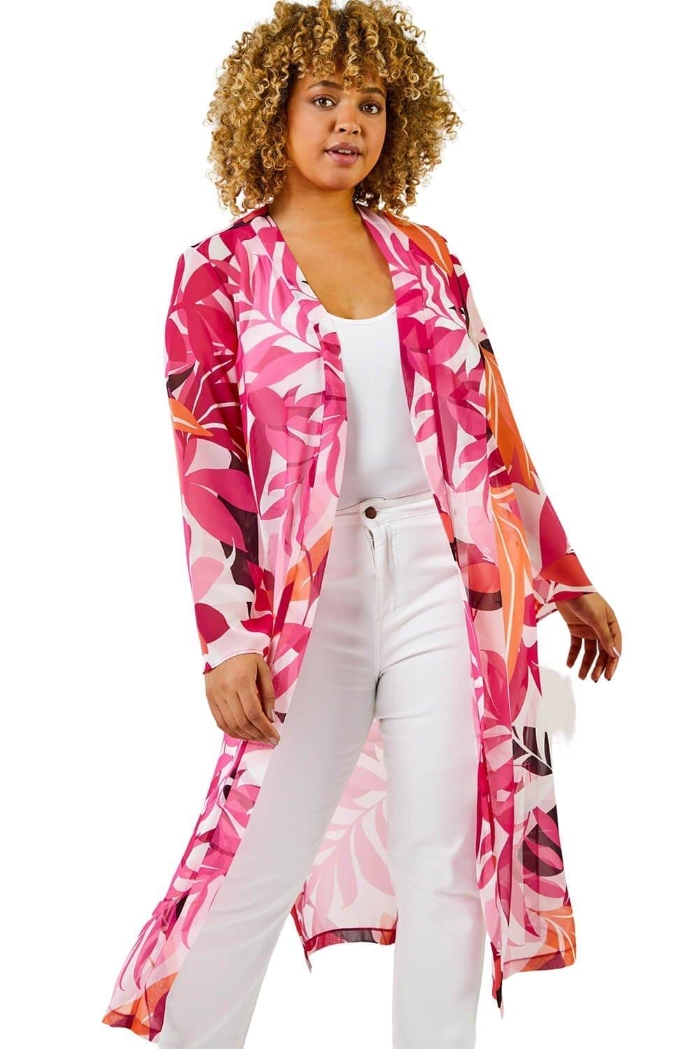 Curve Tropical Print Longline Kimono