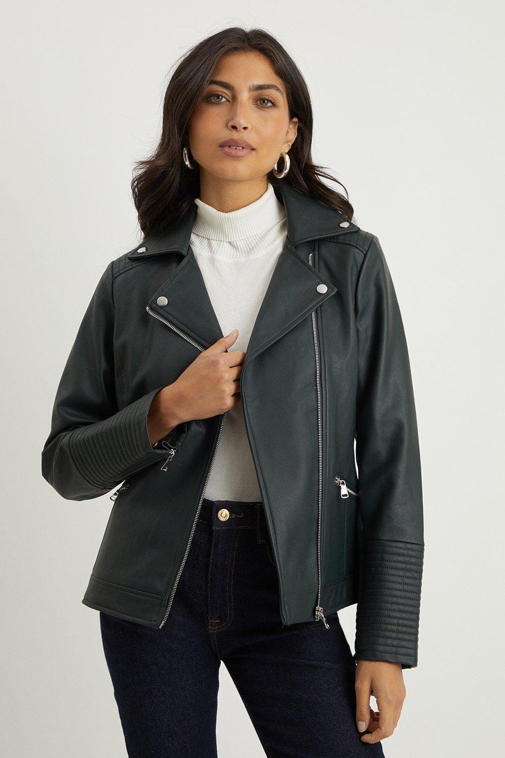 Green Faux Leather Biker Jacket