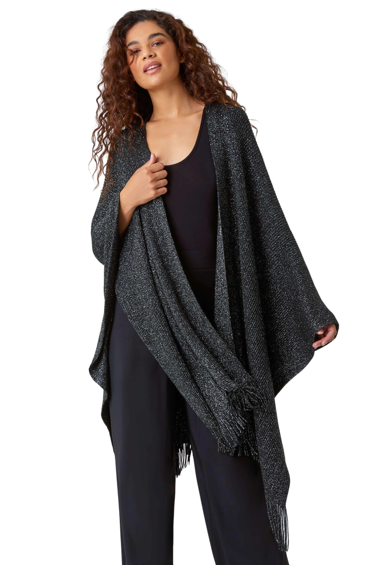 One Size Metallic Knit Cape