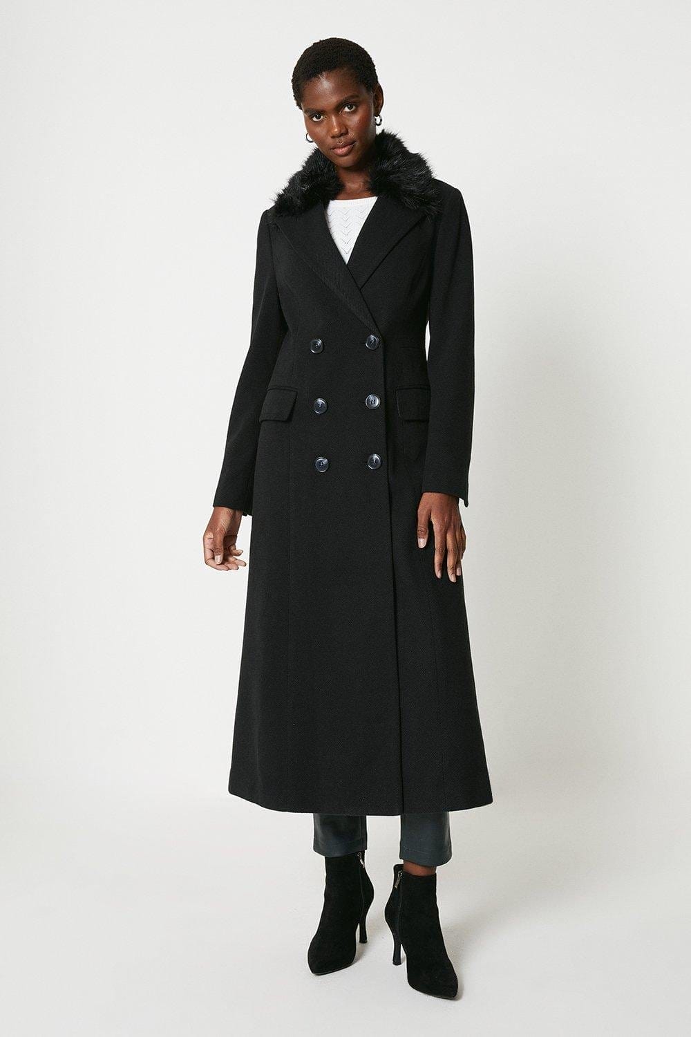 Twill Faux Fur Military Maxi Coat