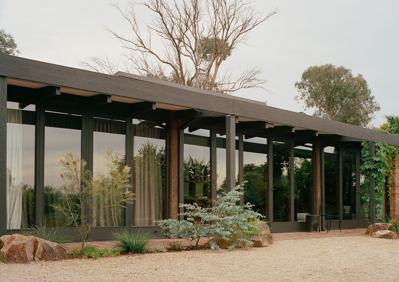 Glazed facade fo single-storey home