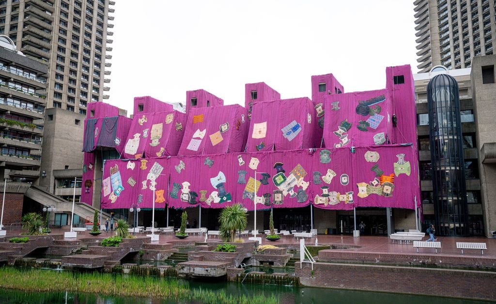 Barbican wrapped in pink cloth