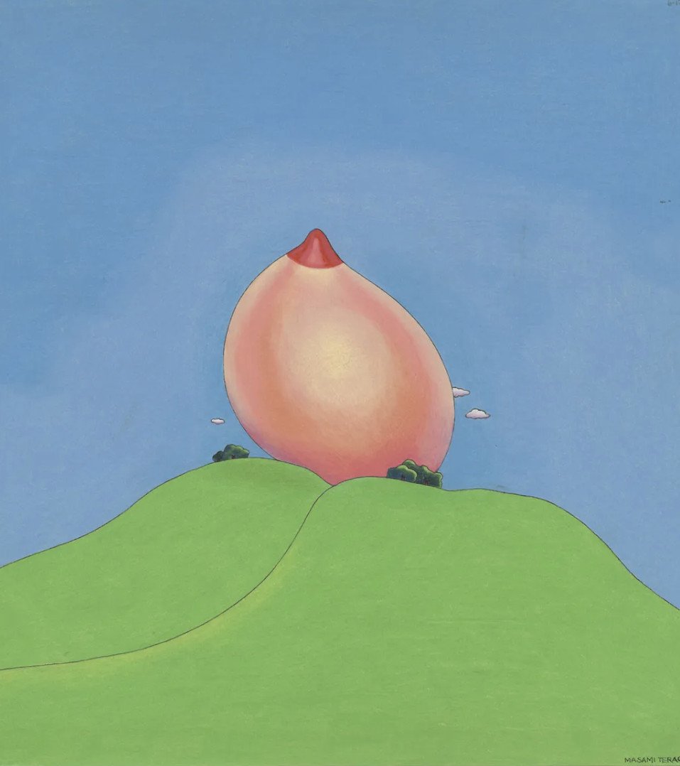 whimsical illustration of breast on a green hill