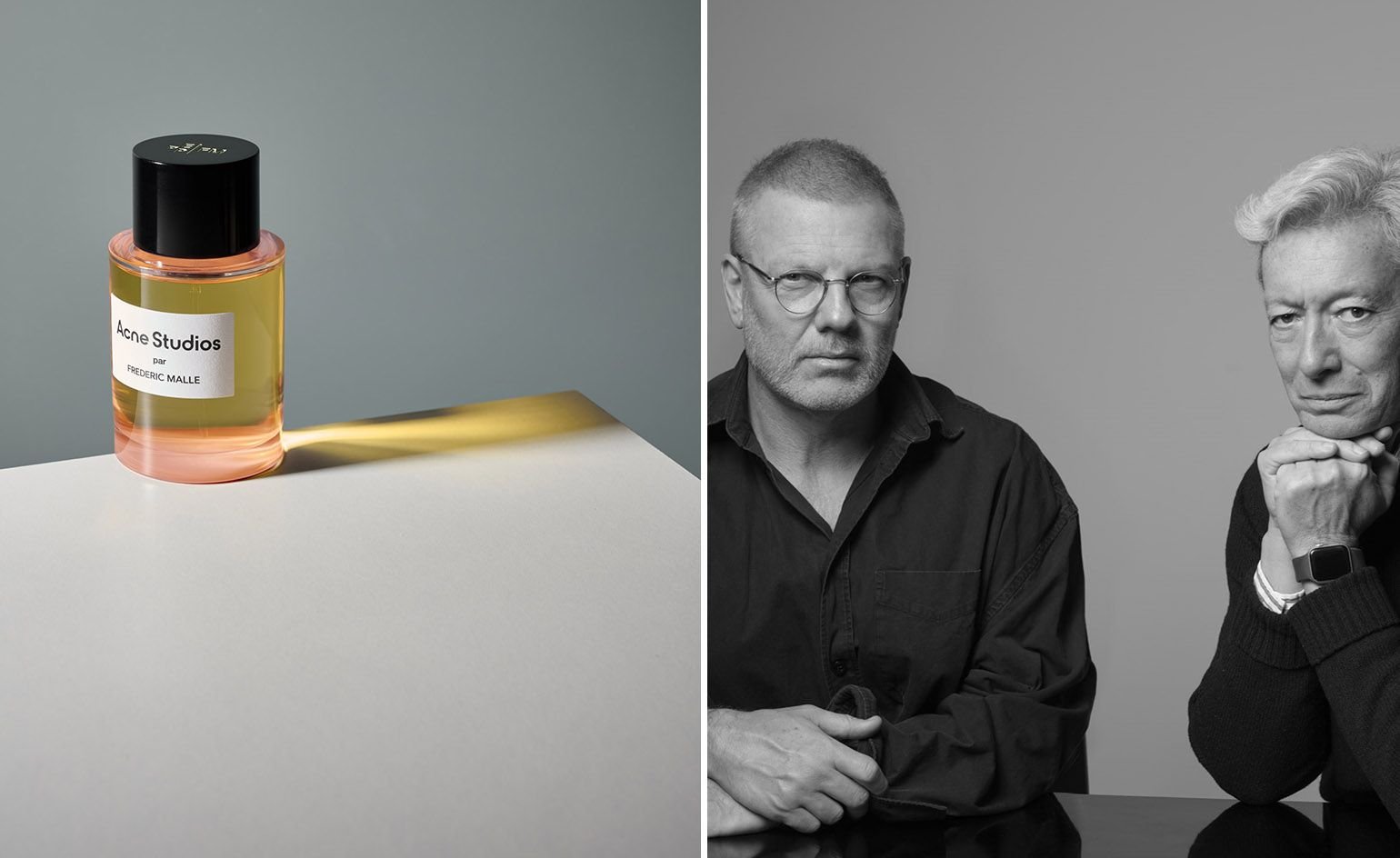 Perfume bottle and two men