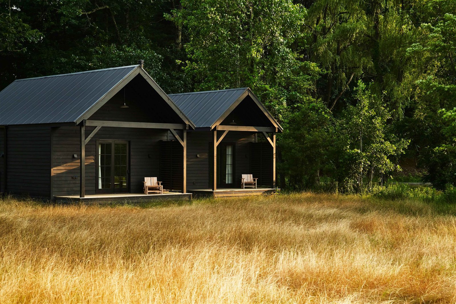 Cabins on edge of woods