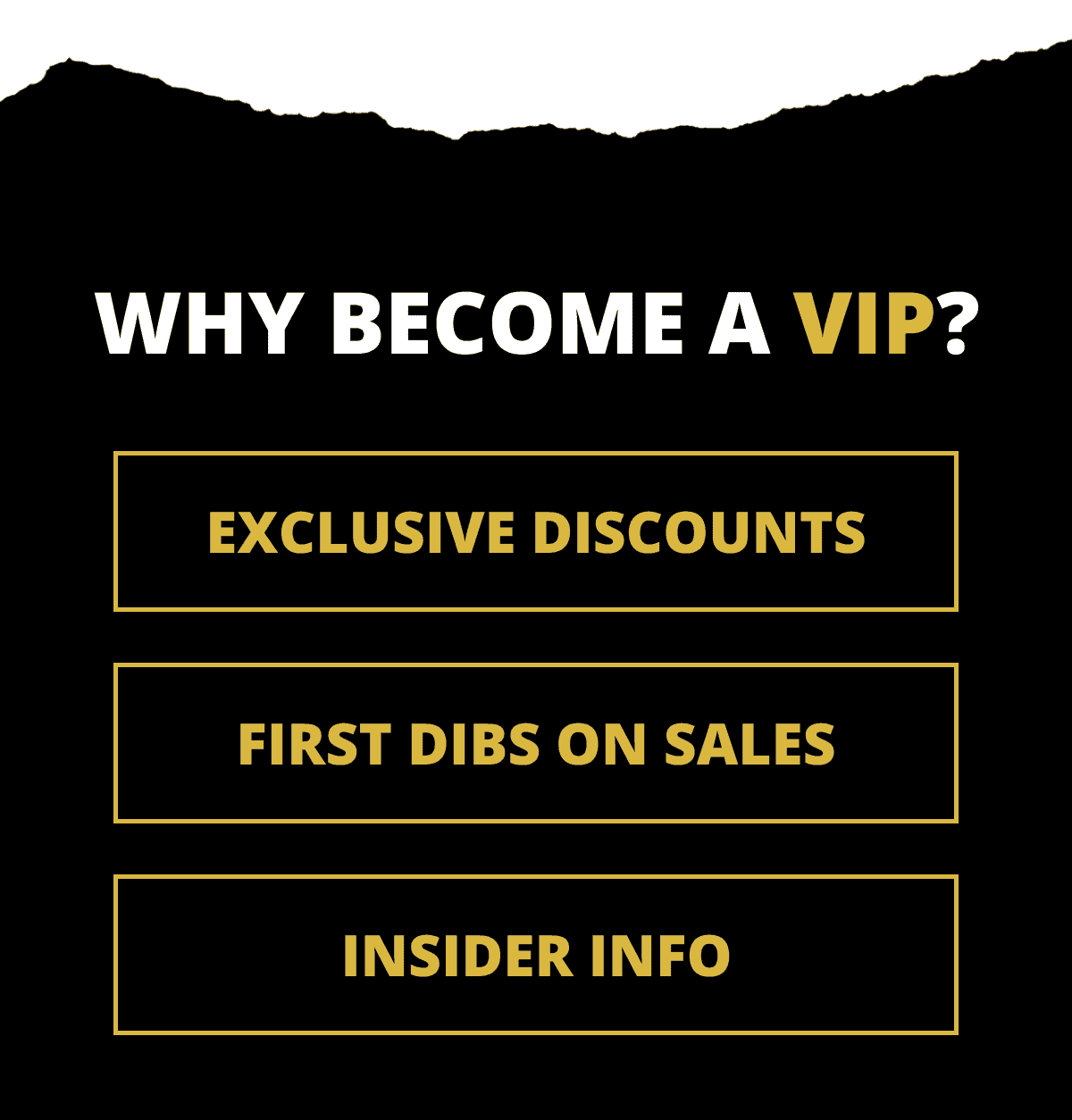 Why become a VIP? Exclusive discounts, First dibs on sales, insider info