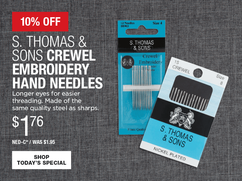 10% Off S. Thomas & Sons Crewel Embroidery Hand Needles