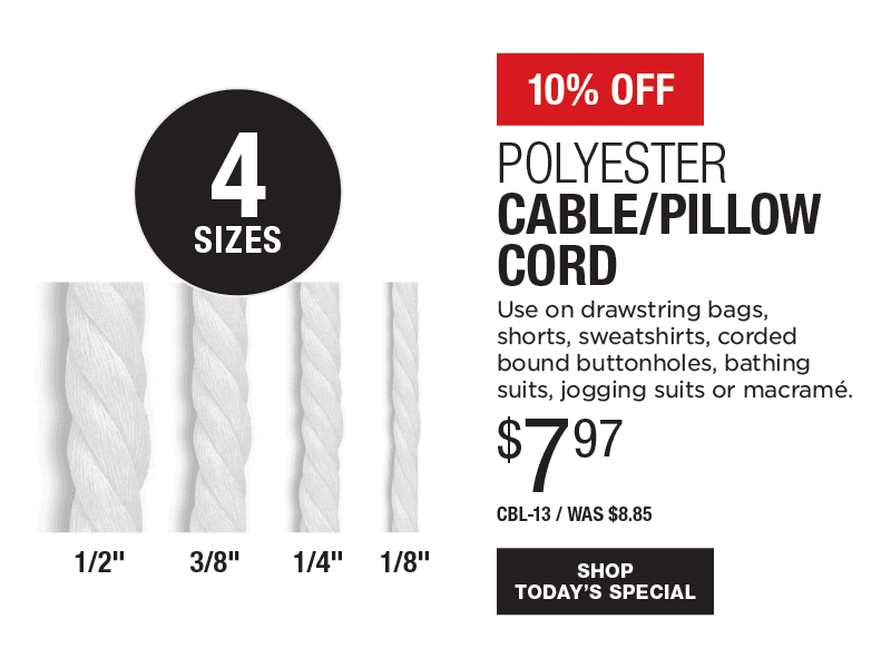 10% Off Polyester Cable/Pillow Cord