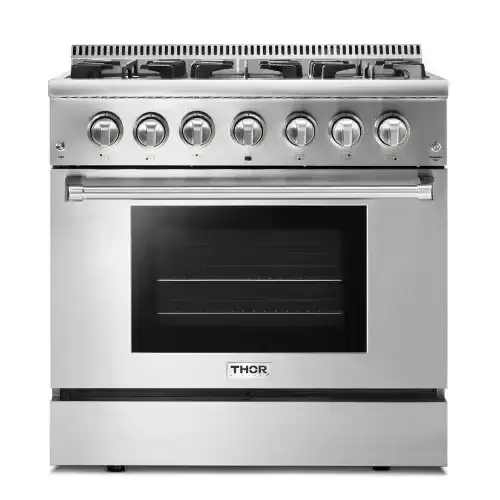 Image of Thor Kitchen 36 Inch Professional Dual Fuel Range in Stainless Steel