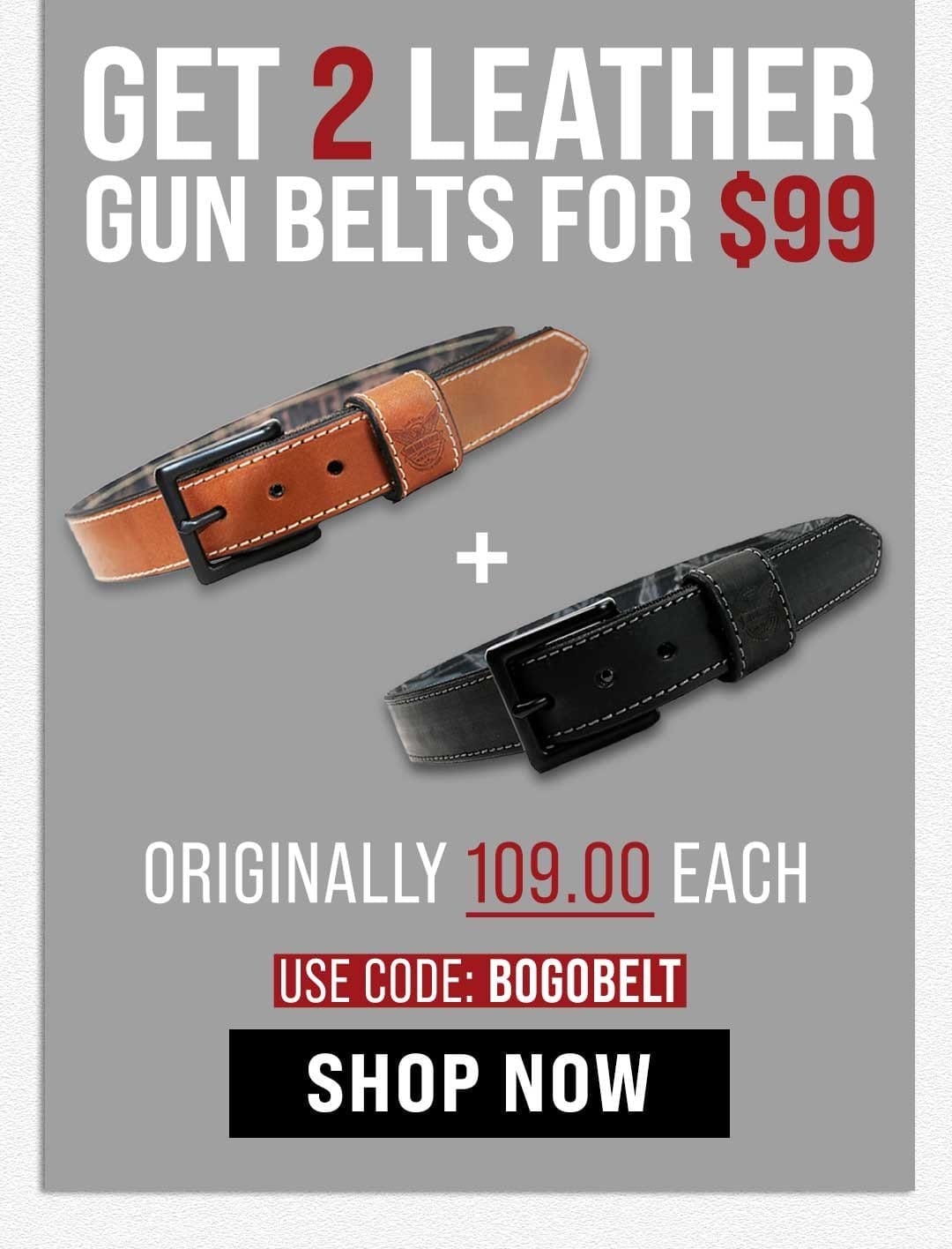 Get 2 Leather Gun Belts for \\$99