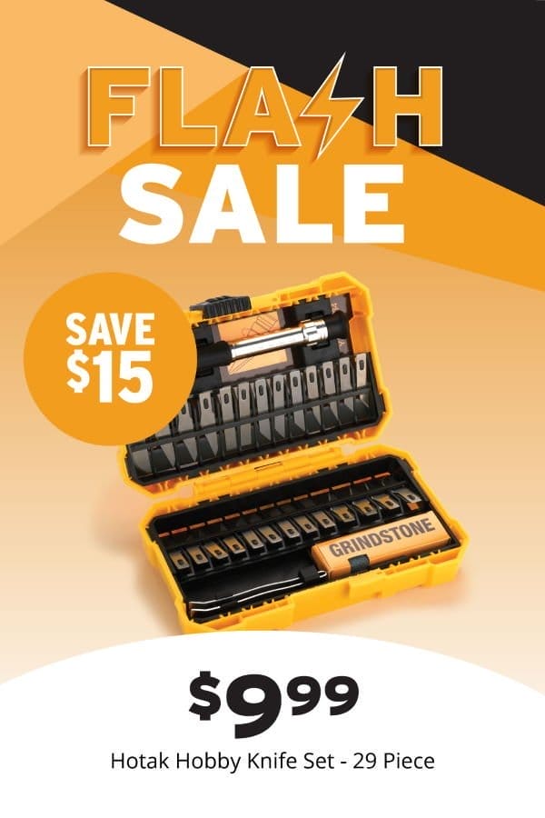 FLASH DEAL ONLY \\$9.99 HOTAK® HOBBY KNIFE SET 29PC PROMOTION VALID WEDNESDAY, APRIL 3, 2024, ONLINE AND AT PARTICIPATING STORES.