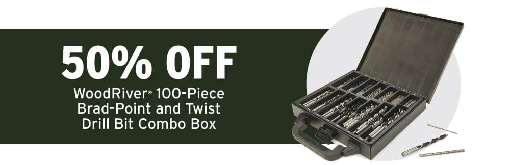 50% Off WoodRiver 100-Piece Brad-Point and Twist Drill Bit Combo Box