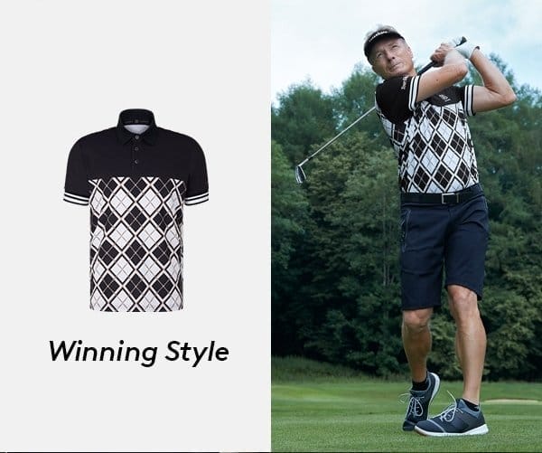 Winning Style: Richard Functional polo shirt in Black/White/Beige