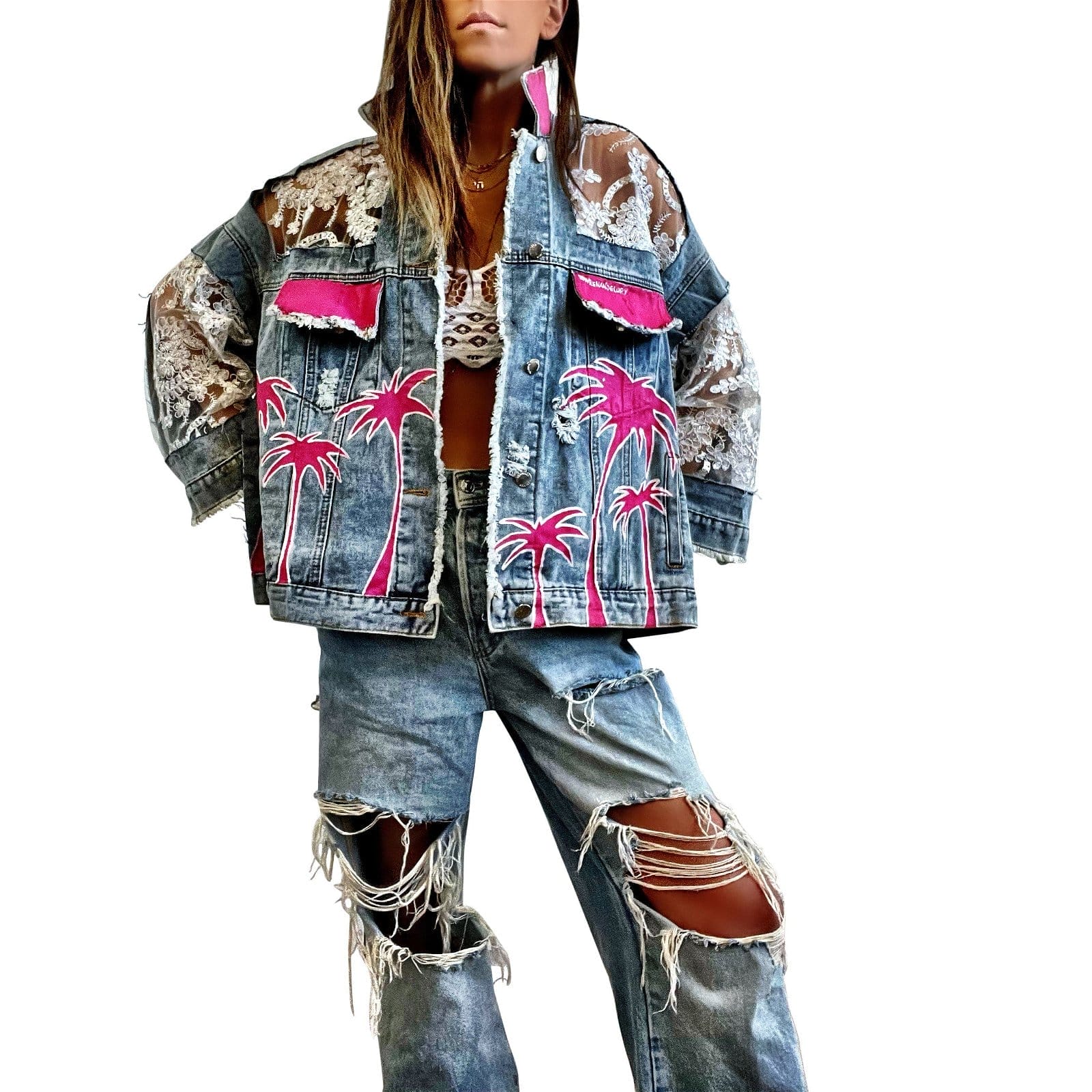 Image of 'PINK PALMS' DENIM JACKET